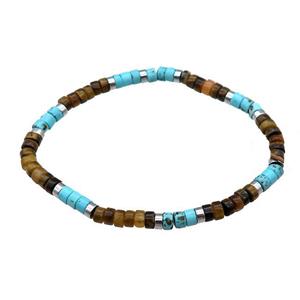 Blue Magnesite Turquoise Bracelet Tiger Eye Stretchy, approx 4mm