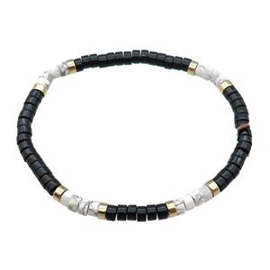 White Howlite Bracelet Stretchy Black Obsidian, approx 4mm