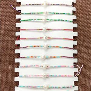 Seed Glass Bracelets With Pearl Stretchy Mixed, approx 2mm, 6-7mm