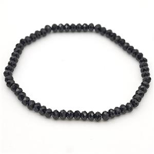 Natural Black Spinel Bracelet Faceted Rondelle Stretchy, approx 3x4mm