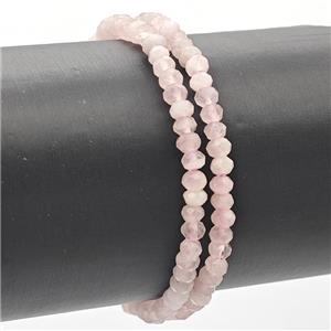 Natural Pink Rose Quartz Bracelet Faceted Rondelle Stretchy, approx 3x4mm