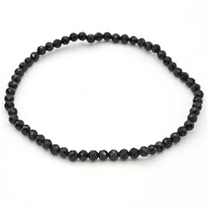 Natural Black Spinel Bracelet Faceted Round Stretchy, approx 3-3.5mm