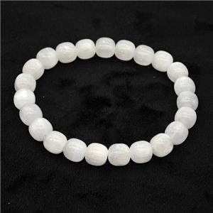 White Selenite Bracelet Stretchy Barrel, approx 8x8mm