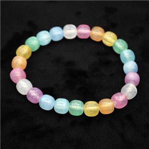 Selenite Bracelet Stretchy Barrel Multicolor, approx 8x8mm