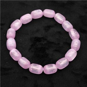 Pink Selenite Bracelet Stretchy Barrel, approx 8x12mm