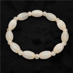 Beige Selenite Bracelet Stretchy Rice, approx 8x12mm