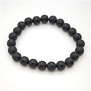 Natural Black Onyx Agate Bracelet Smooth Round Line Stretchy, approx 8mm