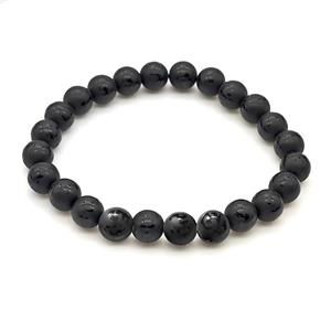 Natural Black Onyx Agate Bracelet Smooth Round Stretchy, approx 8mm