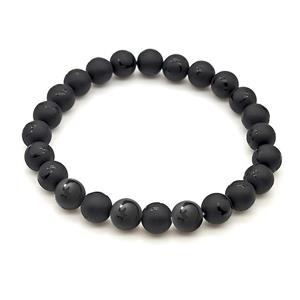 Natural Black Onyx Agate Bracelet Smooth Round Moon Star Stretchy, approx 8mm