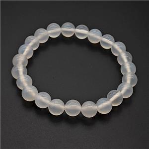 Natural White Agate Bracelet Smooth Round Stretchy, approx 8mm