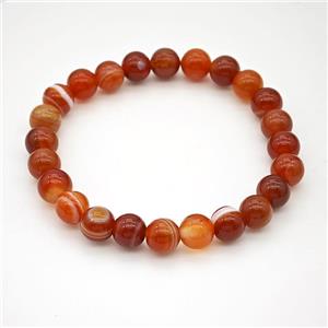 Natural Stripe Agate Bracelet Red Dye Smooth Round Stretchy, approx 8mm