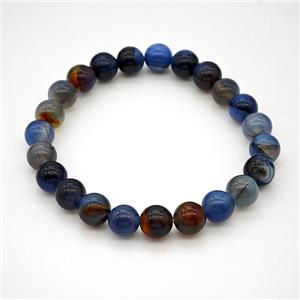 Natural Agate Bracelet Blue Dye Smooth Round Stretchy, approx 8mm