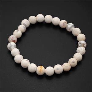 Fire Agate Bracelet White Smooth Round Stretchy, approx 8mm