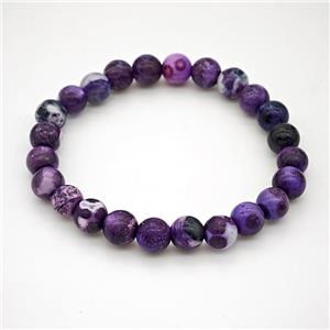 Fire Agate Bracelet Purple Smooth Round Stretchy, approx 8mm