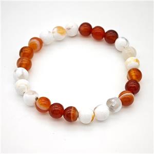 Fire Agate Bracelet White Red Smooth Round Stretchy, approx 8mm