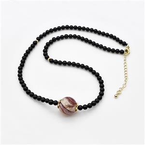 Black Onyx Agate Necklace Smooth Round, approx 12mm, 4mm, 38-43cm length