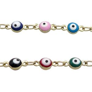 Copper Chain Multicolor Enamel Evil Eye Gold Plated, approx 5mm