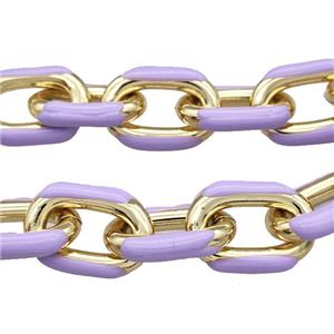 Aluminium Rolo Chain Purple Enamel Gold Plated, approx 15-21mm