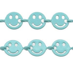 Copper Emoji smileface Chain with fire teal lacquered, approx 6mm