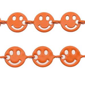 Copper Emoji smileface Chain with fire orange lacquered, approx 6mm