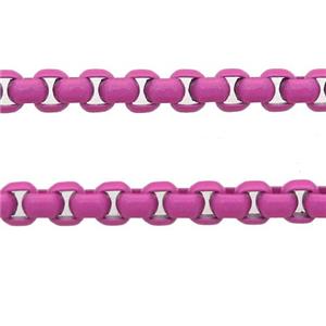 stainless Iron Box Chain with fire hotpink lacquered, approx 4mm