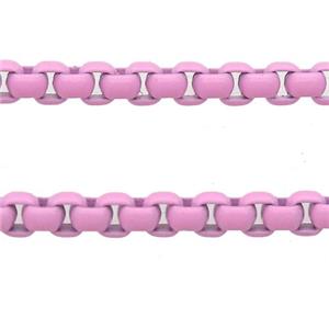 stainless Iron Box Chain with fire lt.pink lacquered, approx 4mm