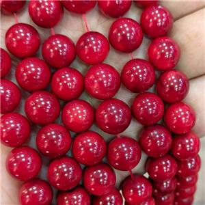 Natural Red Coral Beads Smooth Round Dye, approx 11mm