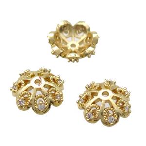 colorfast copper bead pave zircon, gold plated, approx 11mm dia