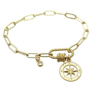 copper bracelet with carabiner lock, northstar, gold plated, approx 4x11mm, 18cm length