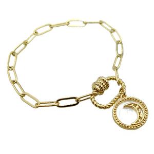 copper bracelet with carabiner lock, moon, gold plated, approx 4x11mm, 18cm length