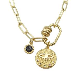 copper necklace with carabiner lock, mysticeye, gold plated, approx 4x11mm, 44cm length