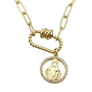 copper necklace with carabiner lock, Mary, gold plated, approx 4x11mm, 44cm length