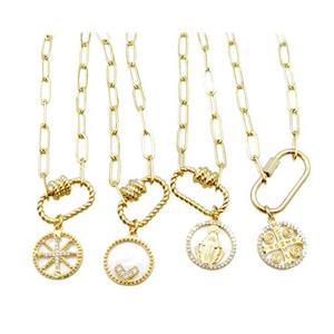 copper necklace with carabiner lock, gold plated, mixed, approx 4x11mm, 44cm length