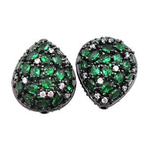 copper teardrop pave green zircon, black plated, approx 20-26mm