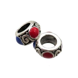 tibetan zinc rondelle beads, antique silver, approx 9mm, 5mm hole