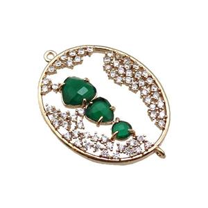 copper oval connector pave green Cat Eye Crystal, gold plated, approx 27-33mm