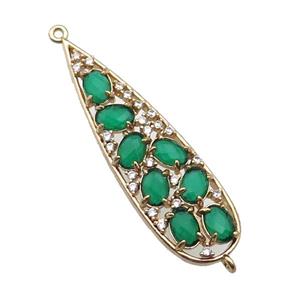 copper teardrop connector pave green Cat Eye Crystal, gold plated, approx 14-48mm