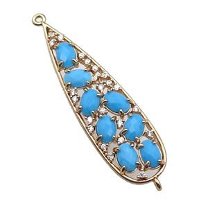 copper teardrop connector pave blue Cat Eye Crystal, gold plated, approx 14-48mm