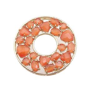 copper donut pendant pave orange Cat Eye Crystal, gold plated, approx 38mm dia