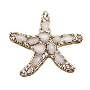 copper Star pendant pave white Cat Eye Crystal, gold plated, approx 40mm