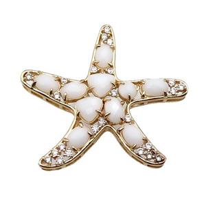 copper Star pendant pave white Cat Eye Crystal, gold plated, approx 40mm