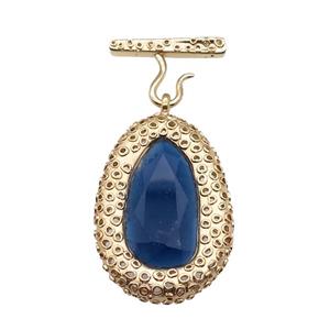 copper oval pendant pave blue Cat Eye Crystal, gold plated, approx 30-45mm, 20-27mm