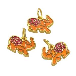 Alloy Elephant Pendant Orange Enamel Gold Plated, approx 13-16mm