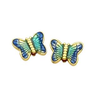 Alloy Butterfly Beads Blue Enamel Gold Plated, approx 8.5-10mm