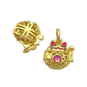 Alloy Lucky Cat Pendant Enamel Duck Gold, approx 12-12.5mm