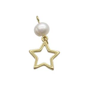 Copper Star Pendant With Pearl Gold Plated, approx 12mm, 6mm