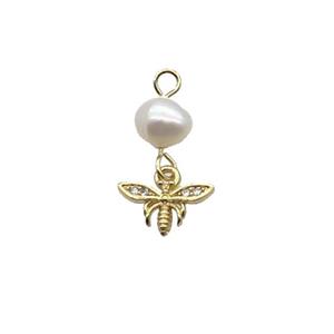 Copper Honeybee Pendant Pave Zircon With Pearl Gold Plated, approx 6-10mm, 6mm