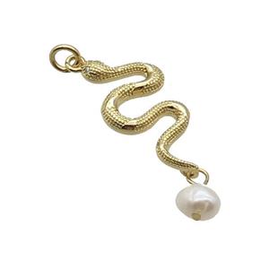 Copper Snake Pendant With Pearl Gold Plated, approx 12-25mm, 6mm