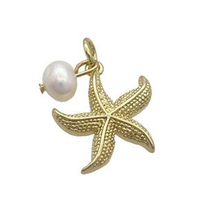 Copper Starfish Pendant With Pearl Gold Plated, approx 15mm, 6mm