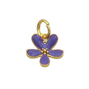 Copper Flower Pendant Purple Enamel Gold Plated, approx 11mm